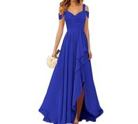 WSEYU Robes de demoiselle d'honneur à épaules dénudées avec fente plissée en mousseline de soie robes de bal longue robe de soirée formelle ZM017, bleu marine, 58 plus