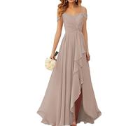 WSEYU Robes de demoiselle d'honneur à épaules dénudées avec fente plissée en mousseline de soie robes de bal longue robe de soirée formelle, taupe, 36