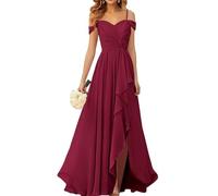 WSEYU Robes de demoiselle d'honneur à épaules dénudées avec fente plissée en mousseline de soie robes de bal longue robe de soirée formelle, Rose désert, 34