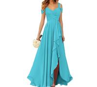 WSEYU Robes de demoiselle d'honneur à épaules dénudées avec fente plissée en mousseline de soie robes de bal longue robe de soirée formelle ZM017, turquoise, 56 Grande taille