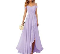 WSEYU Robes de demoiselle d'honneur à épaules dénudées avec fente plissée en mousseline de soie robes de bal longue robe de soirée formelle, lilas, 38