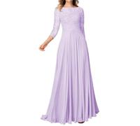 WSEYU Robes de mère de la mariée en dentelle à manches longues en mousseline de soie pour invités de mariage, soirée, robes de mères, lavande, 46