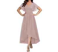 WSEYU Robes de mère de la mariée pour mariage longueur thé mousseline robe de soirée formelle haute basse, vieux rose, 48 plus