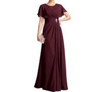 WSEYU ZM318 Robe à manches flottantes pour mère de la mariée et le marié Robe de soirée formelle à col rond, bordeaux, 38