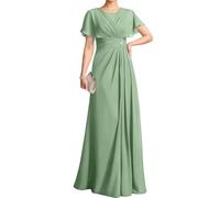 WSEYU ZM318 Robe à manches flottantes pour mère de la mariée et le marié Robe de soirée formelle à col rond, vert sauge, 48 Grande taille