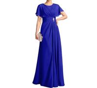 WSEYU ZM318 Robe à manches flottantes pour mère de la mariée et le marié Robe de soirée formelle à col rond, bleu marine, 44
