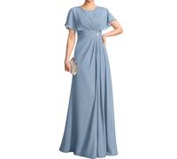 WSEYU ZM318 Robe à manches flottantes pour mère de la mariée et le marié Robe de soirée formelle à col rond, Bleu poudré, 46