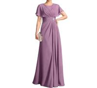 WSEYU ZM318 Robe à manches flottantes pour mère de la mariée et le marié Robe de soirée formelle à col rond, Glycine, 34