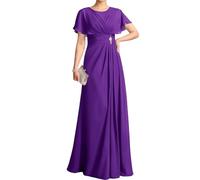 WSEYU ZM318 Robe à manches flottantes pour mère de la mariée et le marié Robe de soirée formelle à col rond, violet, 54 Grande taille