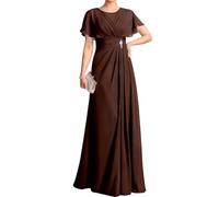WSEYU ZM318 Robe à manches flottantes pour mère de la mariée et le marié Robe de soirée formelle à col rond, marron, 60 Grande taille