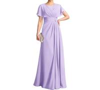 WSEYU ZM318 Robe à manches flottantes pour mère de la mariée et le marié Robe de soirée formelle à col rond, lilas, 40