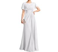 WSEYU ZM318 Robe à manches flottantes pour mère de la mariée et le marié Robe de soirée formelle à col rond, blanc, 58 Grande taille