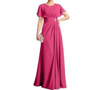 WSEYU ZM318 Robe à manches flottantes pour mère de la mariée et le marié Robe de soirée formelle à col rond, rose vif, 36