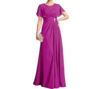 WSEYU ZM318 Robe à manches flottantes pour mère de la mariée et le marié Robe de soirée formelle à col rond, fuchsia, 40