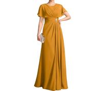 WSEYU ZM318 Robe à manches flottantes pour mère de la mariée et le marié Robe de soirée formelle à col rond, jaune moutarde, 54 Grande taille