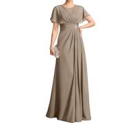 WSEYU ZM318 Robe à manches flottantes pour mère de la mariée et le marié Robe de soirée formelle à col rond, taupe, 50 Grande taille