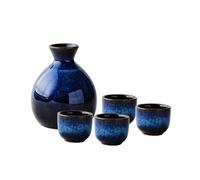 WSFYTAM Ensemble Saké en Céramique Japonaise, Céramique, 4 Tasses Saké, 1 Pot Saké Liqueur Japonais Ensemble Porcelaine Traditionnelle Tasse en Céramique Artisanat Température,Bleu