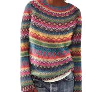 WSFYTAM Pull-Over pour Femmes, Pull en Cachemire Tricoté Coloré Et Élégant, Pull en Laine pour Femmes avec Motif Norvégien, Pull Tricoté À Motif Norvégien À La Mode,A,XXL