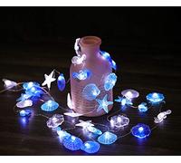 WSgift Guirlande lumineuse côtière, 5 m, 36 LED blanc froid, décoration de plage, coquillages, hippocampe, étoile de mer, sable pour chambre à coucher, fête, décoration intérieure ou extérieure