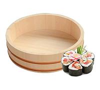 WSHA Kit de Fabrication de sushis Hangiri Japonais Bol de mélange de Riz Bol de Riz à Sushi en Bois Sushi Oke pour Un assaisonnement et Un Refroidissement Uniformes du Riz, Bois de pin Blanc,27x7.5cm