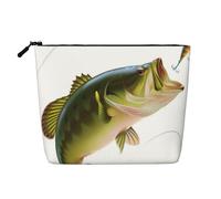 WSHFFILO Appât avec ligne de pêche mangeant un petit poisson imprimé faux chanvre sac de maquillage trousse de toilette de voyage sac cosmétique pochette, Noir , Taille unique