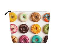 WSHFFILO Différentes saveurs de beignets imprimés faux chanvre sac de maquillage trousse de toilette sac cosmétique sac pochette, Noir , Taille unique