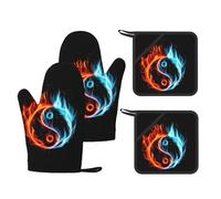 WSHFFILO Gants de cuisine réutilisables imprimés Tai Chi résistant à la chaleur et au feu