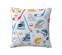 WSHFFILO Hockey Elements Creative Motif imprimé lin décoratif Taie d'oreiller décorative
