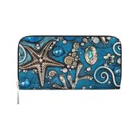 WSHFFILO Ocean Shell Art Portefeuille à main en cuir imprimé long, Noir , Taille unique