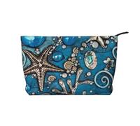 WSHFFILO Ocean Shell Art Sac de maquillage en velours côtelé imprimé Trousse de toilette de voyage Trousse à cosmétiques Pochette, Noir , Taille unique
