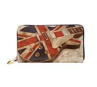 WSHFFILO Portefeuille de voyage en cuir imprimé drapeau britannique guitare longue pochette portable, Noir , Taille unique