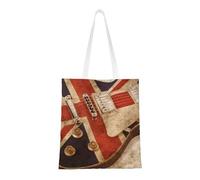 WSHFFILO Sac à provisions réutilisable imprimé drapeau britannique guitare