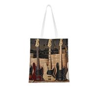 WSHFFILO Sac à provisions réutilisable imprimé pour guitare, basse, instruments de musique