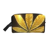 WSHFFILO Sac de rangement imprimé cannabis doré trousse de maquillage trousse de toilette voyage, blanc, Taille unique
