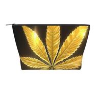 WSHFFILO Sac de rangement quotidien imprimé cannabis doré, trousse de maquillage, trousse de toilette de voyage, trousse de maquillage, Noir , Taille unique