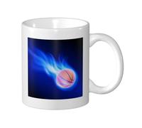 WSHFFILO Tasse à café blanche avec ballon de basket bleu feu