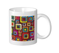 WSHFFILO Tasse à café blanche avec motifs carrés colorés
