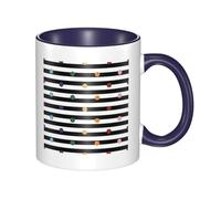 WSHFFILO Tasse à café en céramique avec motif à rayures arc-en-ciel et paillettes noires et blanches
