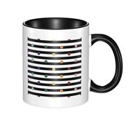 WSHFFILO Tasse à café en céramique avec motif à rayures arc-en-ciel et paillettes noires et blanches