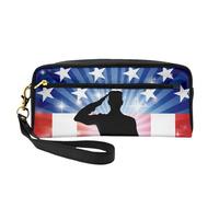 WSHFFILO Trousse à crayons avec motif drapeau américain et soldat - Petite trousse de maquillage portable