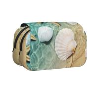 WSHFFILO Trousse à crayons avec motif étoile de mer et coquillage imprimé double coquillage, Noir , Taille unique, Pochette à monnaie