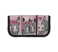 WSHFFILO Trousse à crayons en toile imprimée âne et fleur, Noir , Taille unique, Pochette à monnaie