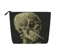 WSHFFILO Un squelette avec cigarette brûlante imprimé faux chanvre sac de maquillage trousse de toilette sac cosmétique sac pochette, Noir , Taille unique