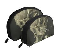 WSHFFILO Un squelette avec une cigarette brûlante imprimée portable sacs pochette pochette maquillage sac, blanc, Taille unique