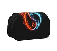 WSHFFILO Water and Fire Tai Chi Imprimé Double Clamshell Pen Case Pencil Pouch Portable Stationery Bag, Noir , Taille unique, Pochette à monnaie