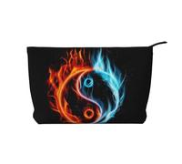 WSHFFILO Water and Fire Tai Chi Sac de maquillage en velours côtelé imprimé Trousse de toilette de voyage Sac à cosmétiques Pochette, Noir , Taille unique