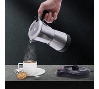 WSIKGHU Cafetière à expresso électrique 300 ml avec base pour 6 tasses à expresso 480 W en alliage d'aluminium Base rotative à 360° pour le bureau et la maison (argenté)