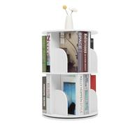 WSIKGHU Étagère à livres rotative à 360 ° en bois - Blanc - 2 niveaux - Organisateur de livres multifonction - 40 x 40 x 59,5 cm