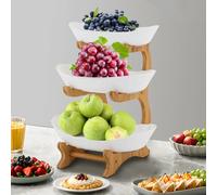WSIKGHU Plateau à Fruits à 3 Étages, Ovale en Bambou, Support pour Fruits et Collations (Blanc)