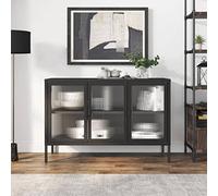 WSJHUHK Meubles, armoires et rangement, buffets et buffets, buffet noir, 105 x 35 x 70 cm, verre et acier